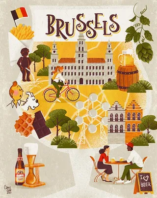 Map illustration of Brussels City, Belgium