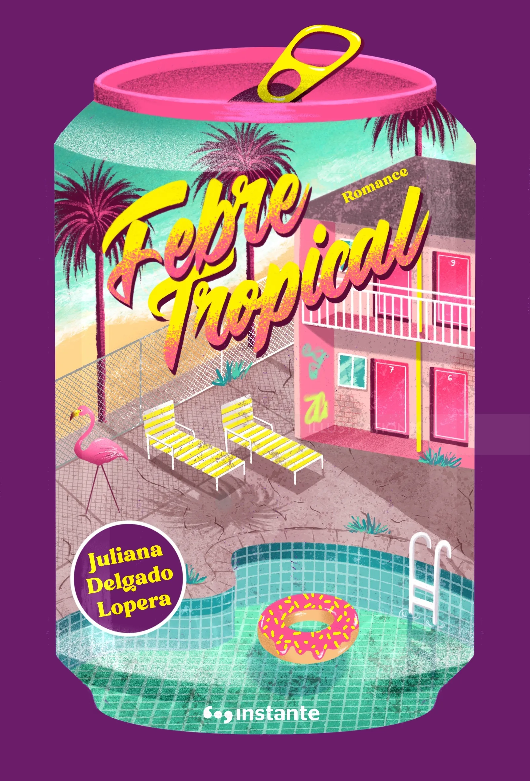Colorful book cover with pool, lounge chairs, and tropical theme by Camila Gray