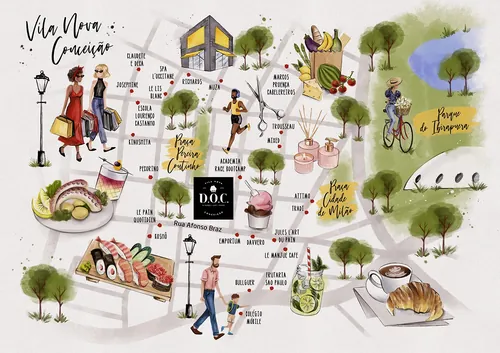 Illustrated map of Vila Nova Conceição neighborhood in São Paulo by Camila Gray
