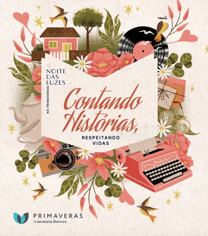 Illustration of typewriter, flowers, and birds by Camila Gray