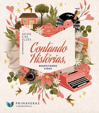 Illustration of typewriter, flowers, and birds by Camila Gray
