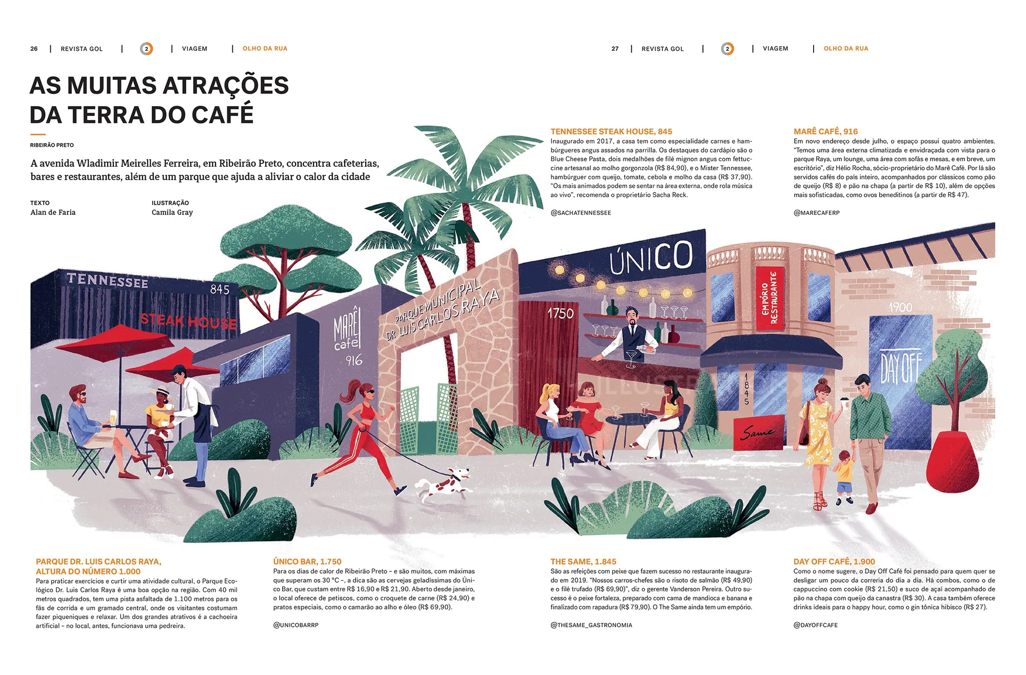 Illustrated map showing street attractions in Ribeirão Preto by Camila Gray