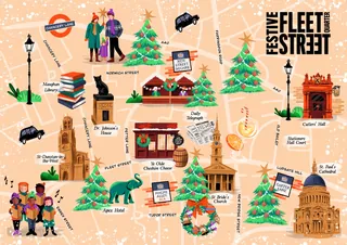 Illustrated map of Fleet Street Christmas Markets in London by Camila Gray