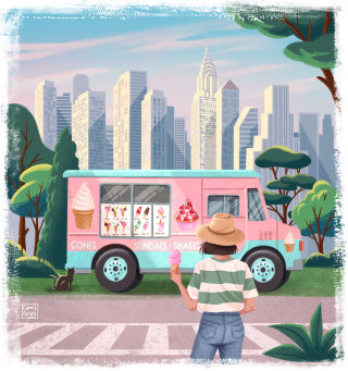 Camión de helados de Nueva York frecuentado por estudiantes de grado medio