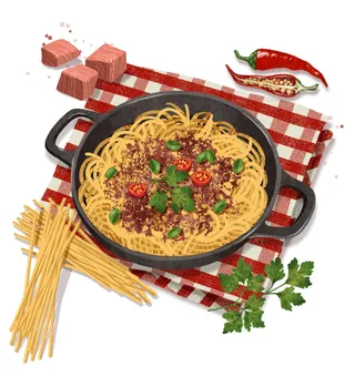 Dessin de spaghetti pour livre de recettes de Noël