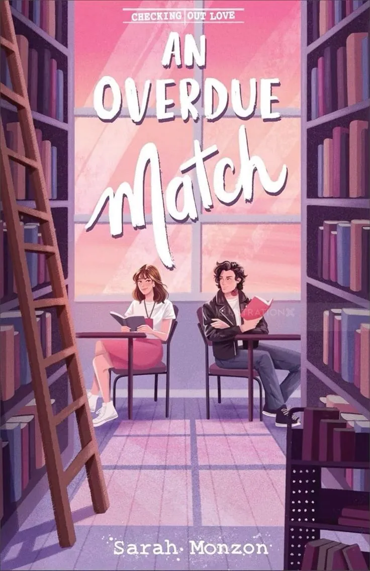 Two people sitting in library between shelves reading books