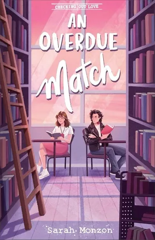 Two people sitting in library between shelves reading books