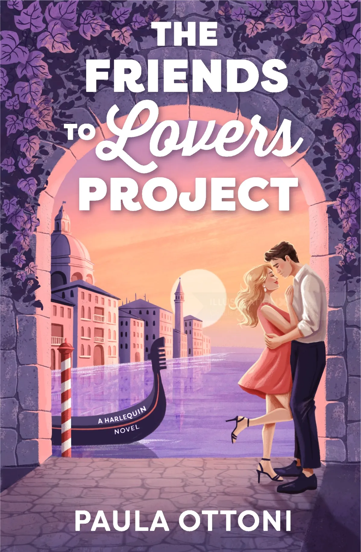 Book cover of The Friends to Lovers Project by Camila Gray showing couple hugging near Venice canal