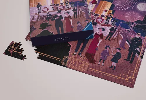 Titanic puzzle featuring passengers and fireworks by Camila Gray