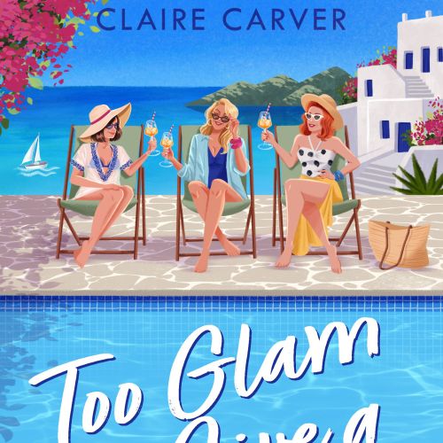 Camila Gray illustration of three women relaxing beside a pool overlooking Greek islands
