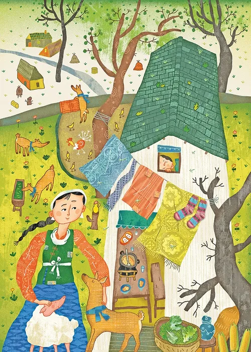 Cartoon illustration of farm girl