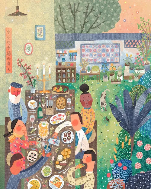 Traditional Lunar New Year festival painting