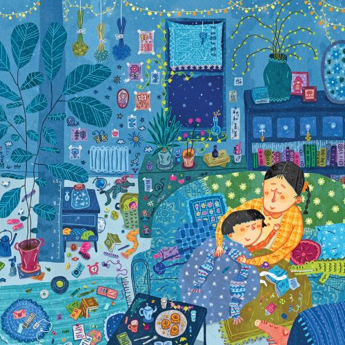 Peaceful girl sleeping illustration for kid's picture book