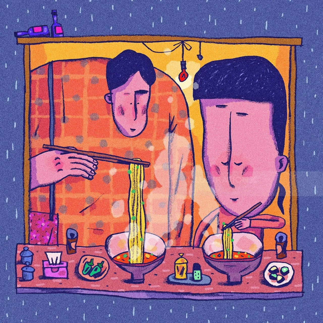 Graphic design capturing the joy of eating ramen