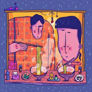 Graphic design capturing the joy of eating ramen
