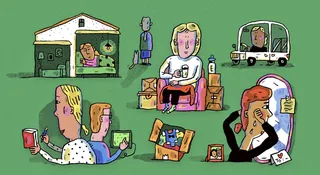 Colorful illustration showing people in different everyday scenarios