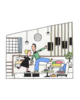 Man and woman dancing in stylish living room