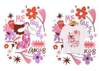 Print illustration for Monoblock and Ver showing woman with flowers and text