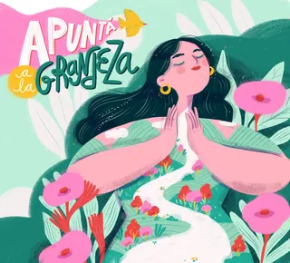 Illustration of a woman meditating surrounded by flowers by Caribay M. Benavides
