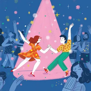 A couple dancing joyfully under a pink spotlight by Caribay M. Benavides