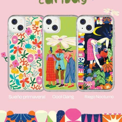 Three phone cases with colorful illustrations by Caribay M. Benavides