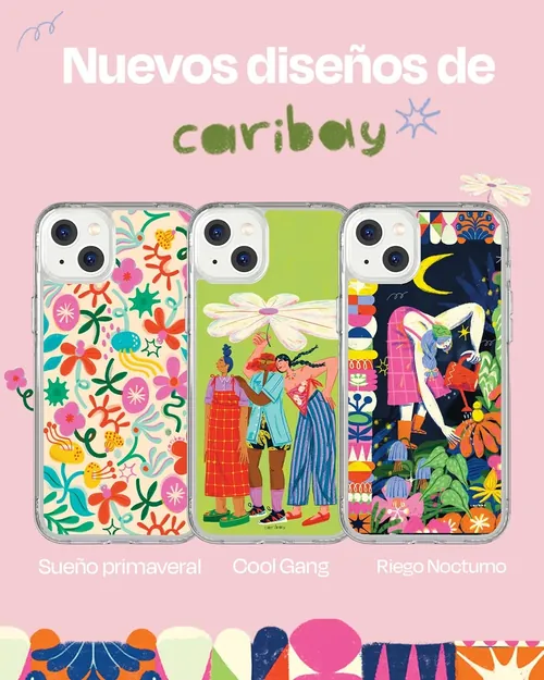 Three phone cases with colorful illustrations by Caribay M. Benavides