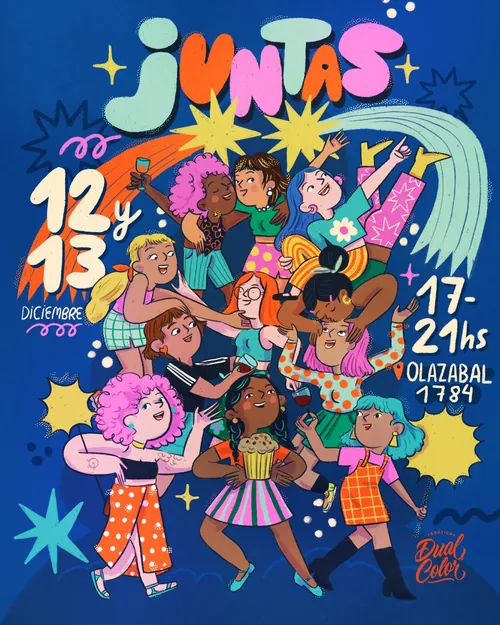 Colorful group dancing at Juntas festival, festive and joyful by Caribay M. Benavides