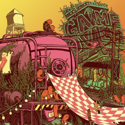 Survivors share meal and stories around fire in post-apocalyptic scene by Carles Garcia O'Dowd