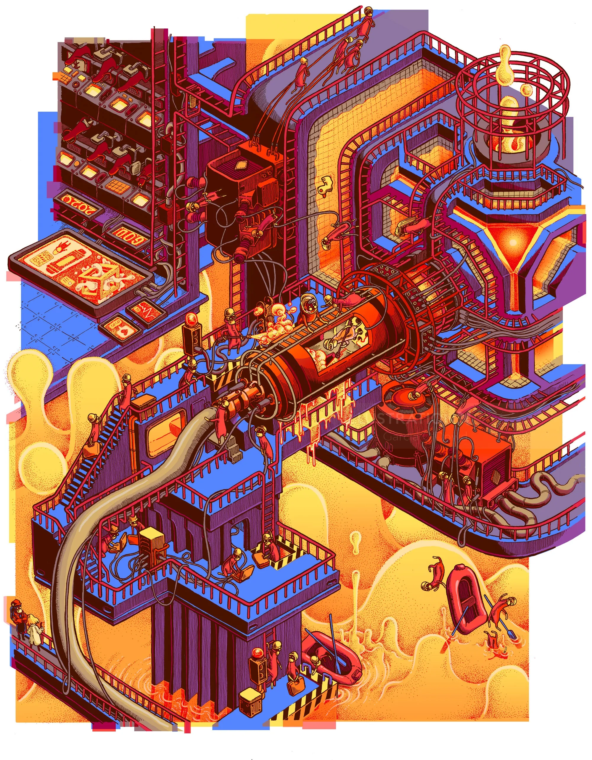 Intricate time machine with glowing tubes and mechanical parts by Carles Garcia O'Dowd