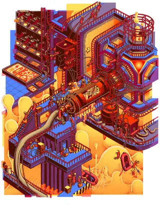 Intricate time machine with glowing tubes and mechanical parts by Carles Garcia O'Dowd
