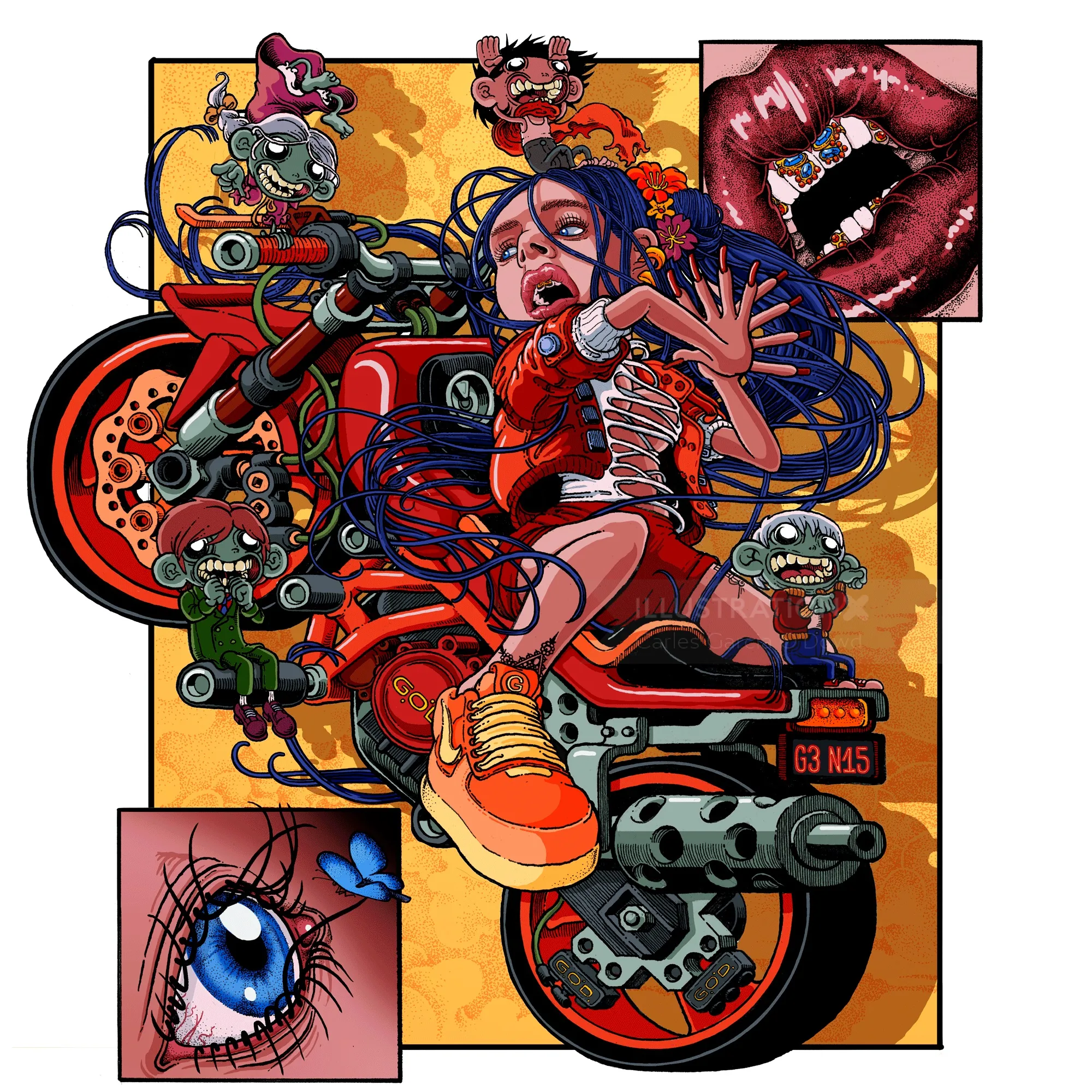 Illustration inspired by Rosalia's Motomami album by Carles Garcia O'Dowd