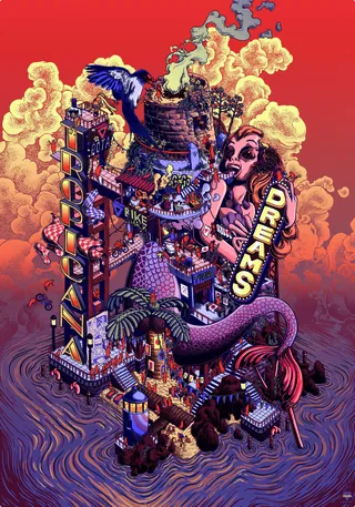 Surreal floating structure with a neon 'Dreams' sign by Carles Garcia O'Dowd