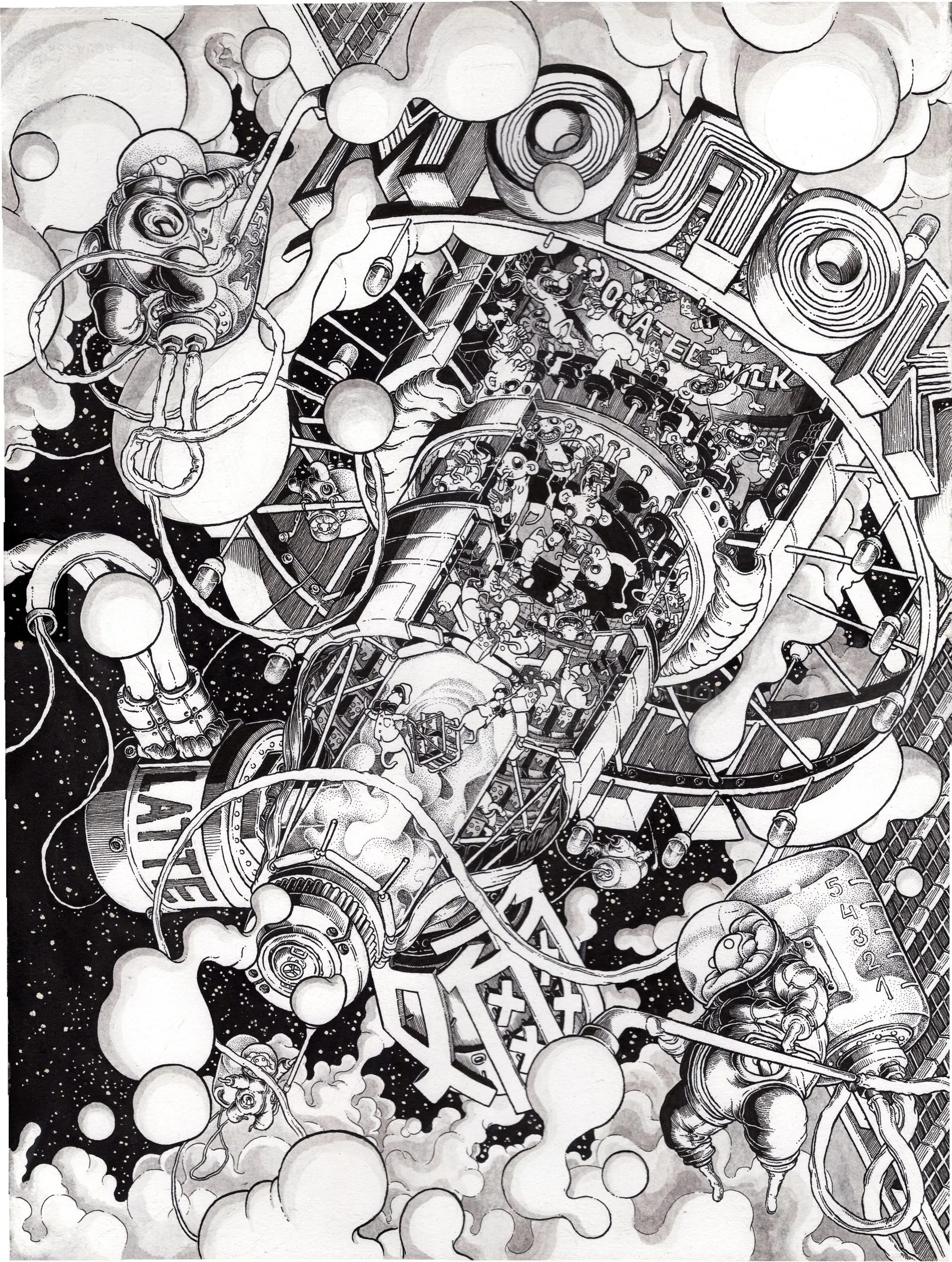 Intricate black and white abstract drawing by Carles Garcia O'Dowd