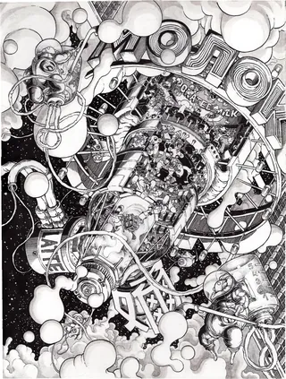 Intricate black and white abstract drawing by Carles Garcia O'Dowd