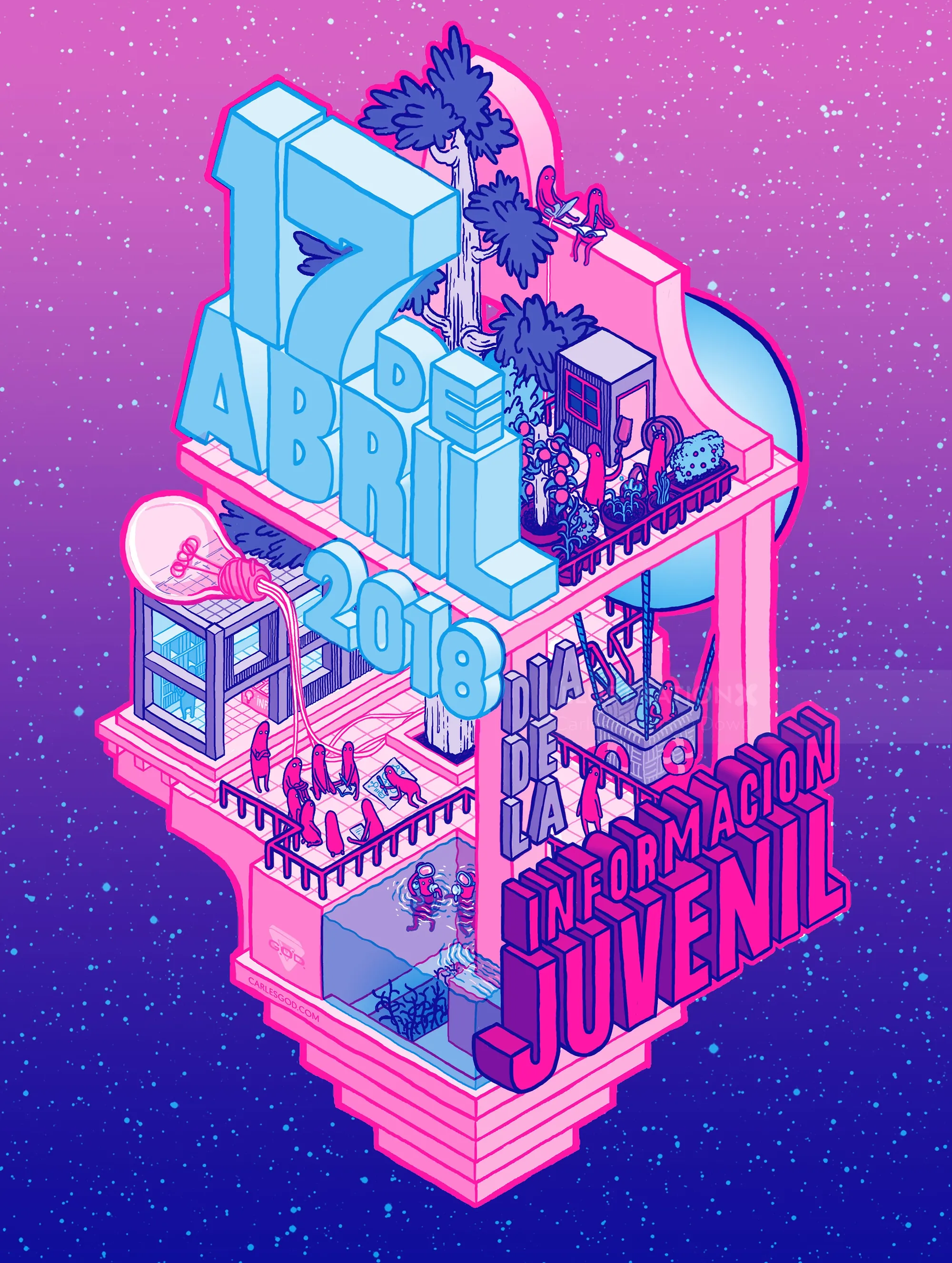 3D colorful event poster for youth information days in April 2018 by Carles Garcia O'Dowd