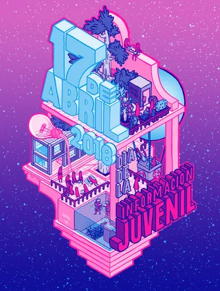 3D colorful event poster for youth information days in April 2018 by Carles Garcia O'Dowd