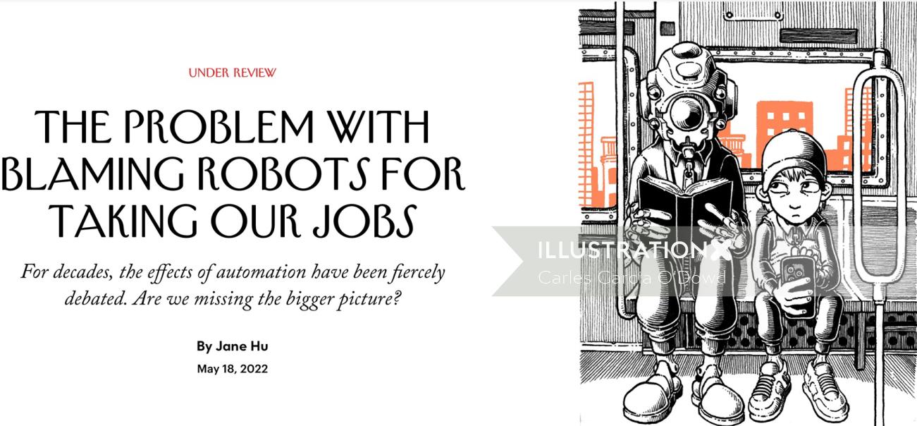 Ilustração editorial sobre culpar o robô por Carles Garcia O&#39;Dowd