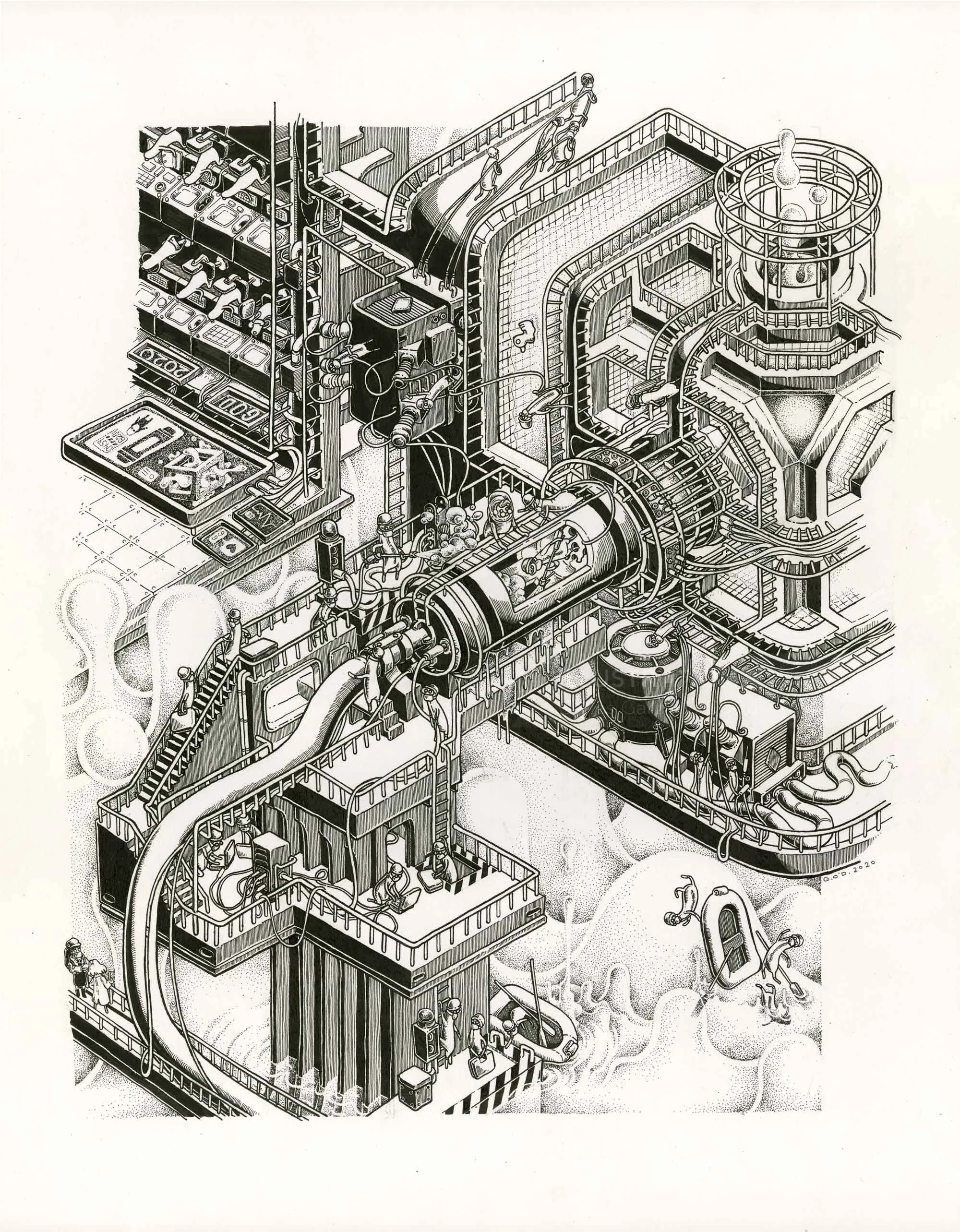 Detaillierte Zeichnung einer mechanischen Industriestruktur von Carles Garcia O'Dowd