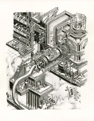 Detailed mechanical industrial structure drawing by Carles Garcia O'Dowd