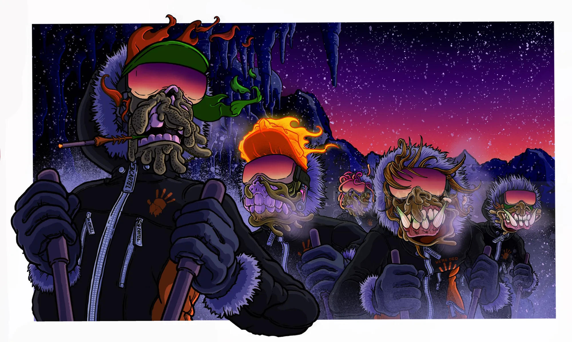 Futuristic soldiers wearing glowing visors in a starry night scene by Carles Garcia O'Dowd