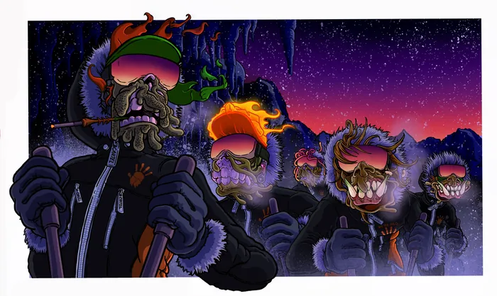 Futuristic soldiers wearing glowing visors in a starry night scene by Carles Garcia O'Dowd
