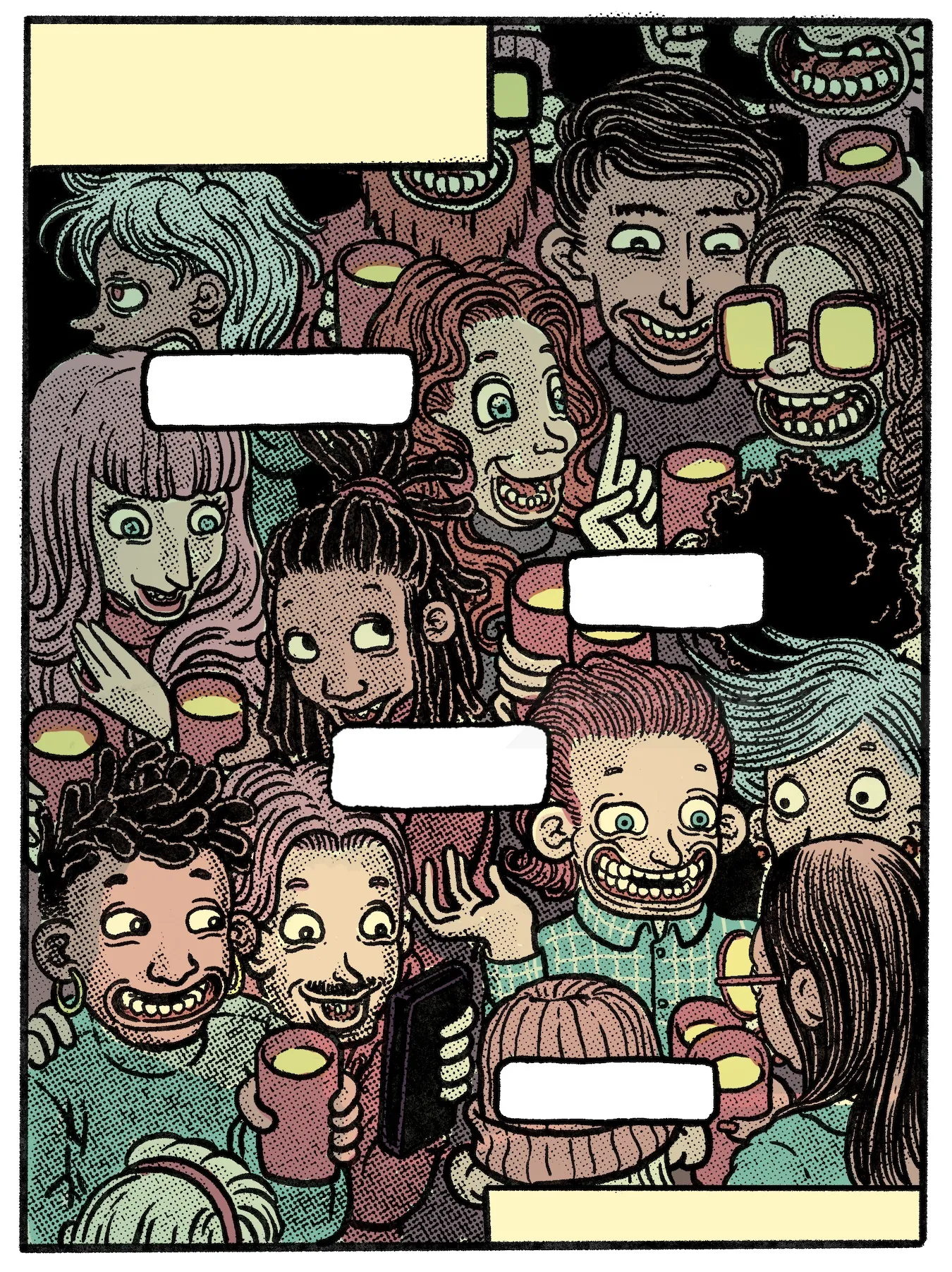 Comic panel of diverse smiling characters by Carles Garcia O'Dowd