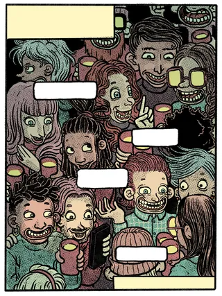 Comic panel of diverse smiling characters by Carles Garcia O'Dowd
