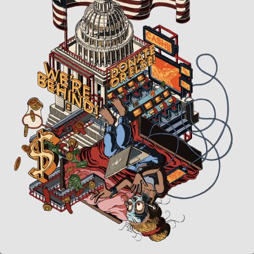 Illustration showing US Capitol as a slot machine with American flag, by Carles Garcia O'Dowd