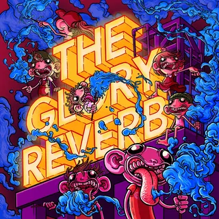 Colorful surreal album cover with cartoon characters and a bright sign by Carles Garcia O'Dowd