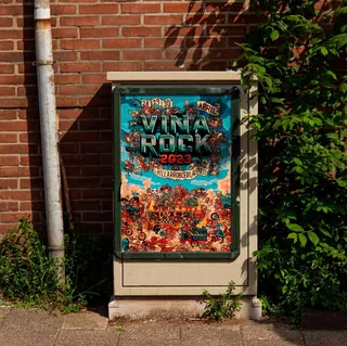 Viña Rock 2023 festival poster displayed outdoors by Carles Garcia O'Dowd