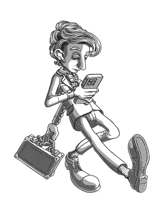 Illustration of a man reading his phone with briefcase by Carles Garcia O'Dowd