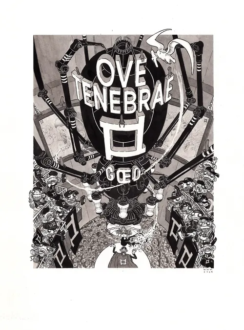 Black and white hot air balloon with LOVE TENEBRAE text by Carles Garcia O'Dowd
