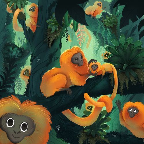 Wildlife illustration of party at the forest