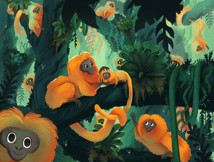 Wildlife illustration of party at the forest